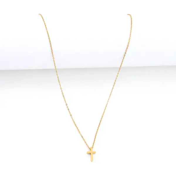Wholesale PVD Coated Real Gold Plated Cross 201 Stainless Steel 304 Stainless Steel Simple Style Classic Style Waterproof Non Tarnish 201 Stainless Steel Pendant Necklace