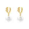 Wholesale 1 Pair Casual Elegant Round Plating Inlay Copper Pearl Zircon 18K Gold Plated Drop Earrings