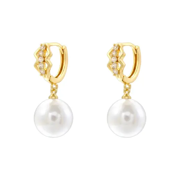 Wholesale 1 Pair Casual Elegant Round Plating Inlay Copper Pearl Zircon 18K Gold Plated Drop Earrings