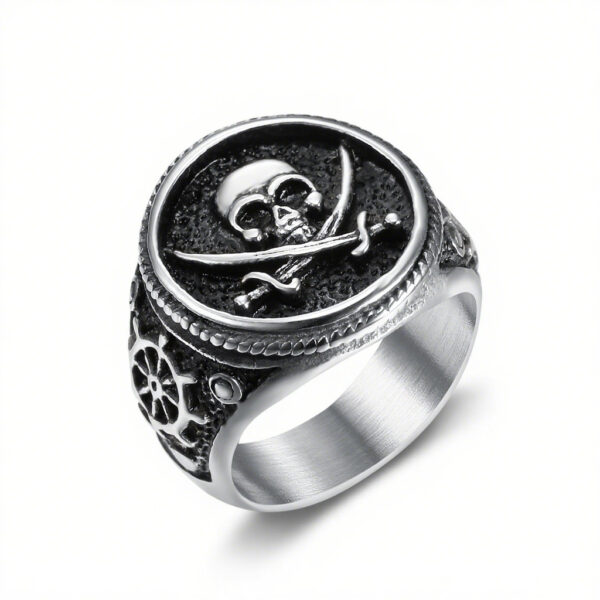 Wholesale NIGHTWORKS Europe, America and Caribbean Pirates Skull Seal Ring Men's Retro Index Finger Large Size Stainless Steel Ring