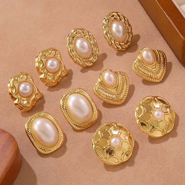 Wholesale 304 Stainless Steel Plastic Quadrilateral Round Electroplating Imitation Gold Elegant Sweet Simple Style Ear Studs