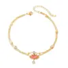 Wholesale Jewelry Lady Flower 304 Stainless Steel Artificial Diamond 18K Gold Plated Inlay Anklet