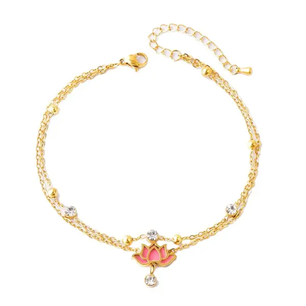 Wholesale Jewelry Lady Flower 304 Stainless Steel Artificial Diamond 18K Gold Plated Inlay Anklet
