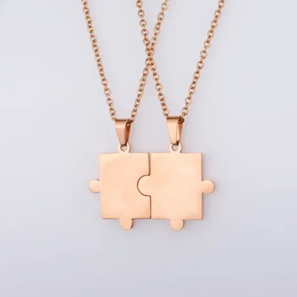 PVD Coated 18K Gold Real Plated Jigsaw Customization Laser Engraving 304 Stainless Steel Simple Style Waterproof Non Tarnish Pendant Necklace