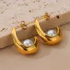 Wholesale 304 Stainless Steel Copper Geometric Electroplating PVD Coated Artificial Pearls 18K Gold Plated 18K Gold Ear Studs