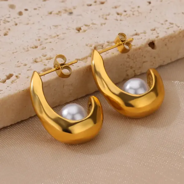 Wholesale 304 Stainless Steel Copper Geometric Electroplating PVD Coated Artificial Pearls 18K Gold Plated 18K Gold Ear Studs