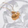 Wholesale 304 Stainless Steel Starfish Shell PVD Coated 18K Gold Plated IG Style Casual Pearl Plating Gold Pendant Necklace
