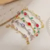 Wholesale Jewelry Elegant Luxurious Romantic Branches And Leaves Flower Copper Zircon 18K Gold Plated Plating Inlay Handmade Chain Bracelets