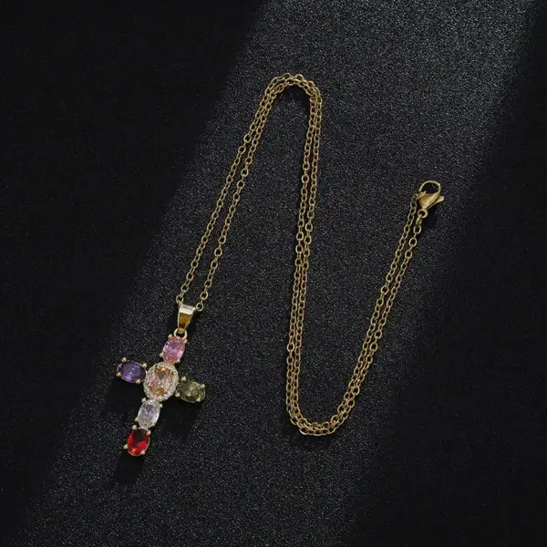 Wholesale Fashion Cross Copper 18k Gold Plated Zircon Pendant Necklace In Bulk