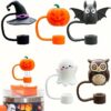 oly-2c86631d64125f6fb7a33f23ff0411e2 Wholesale Halloween theme straw cap 10mm large capacity car thermos cup with silicone straw plug dustproof in stock