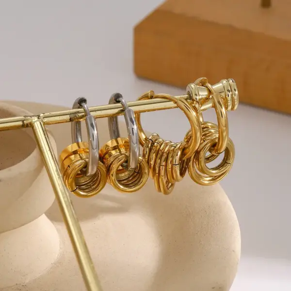 Wholesale PVD Coated Real Gold Plated Round 304 Stainless Steel Simple Style Classic Style Waterproof Non Tarnish Earrings