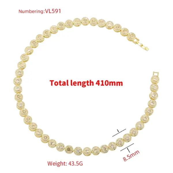 Wholesale Jewelry Hip-Hop Vintage Style Exaggerated Round Copper Zircon 18K Gold Plated Inlay Bracelets Necklace