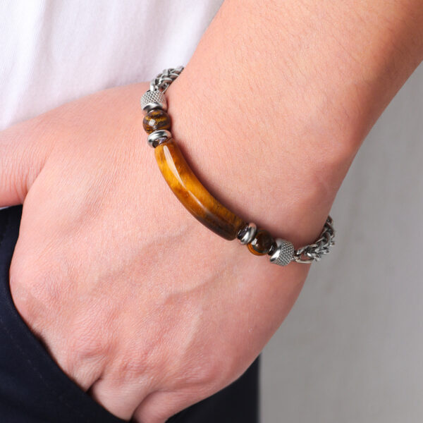 Wholesale Retro cool titanium steel tiger eye stone men's bracelet