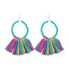 Wholesale Independent Station Amazon Hot Earrings Exaggerated Large Round Turquoise Handmade Leather Tassel Party Earrings Earrings