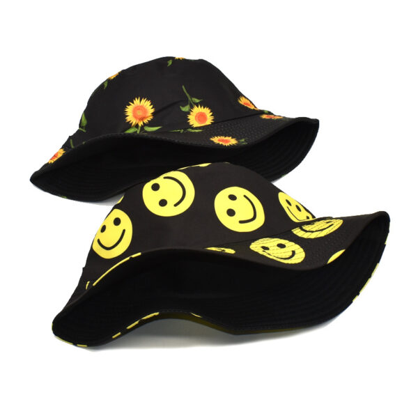 Wholesale European and American Spring and Summer New Smiley Printed Fisherman Hat Women's Japanese Style Sunshade Basin Hat Fashion Double-Sided Sun Hat