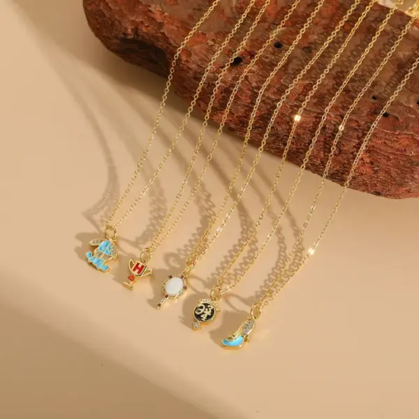 Wholesale Elegant Luxurious Classic Style Geometric Letter High Heel Copper Enamel Plating Inlay Zircon 14k Gold Plated Pendant Necklace