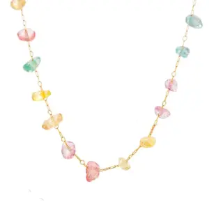 【XKN0604】Irregular Color Stone Necklace / Gold