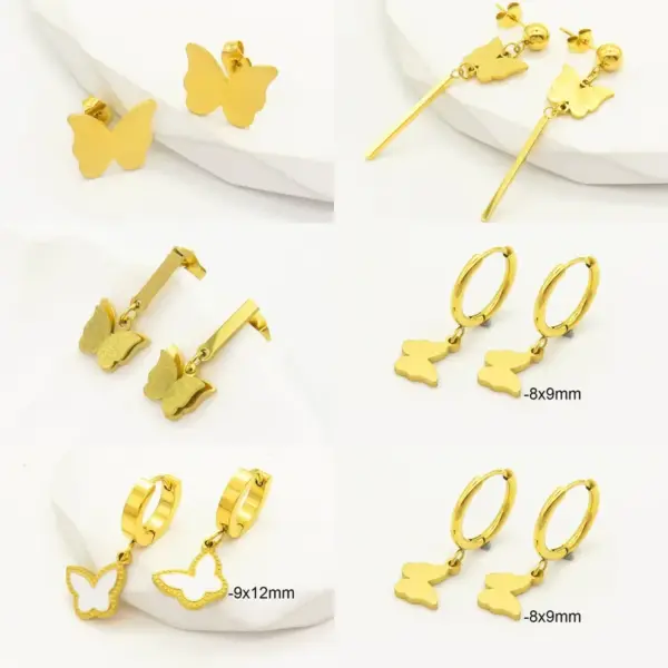 Wholesale 304 Stainless Steel Butterfly Bow Knot Ion Plating (IP) 18K Real Gold Plated Classic Style Waterproof Non Tarnish Enamel Three-dimensional Gold Steel Color Drop Earrings Ear Studs