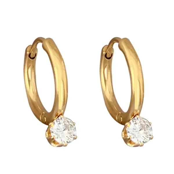 Lady Geometric Titanium Steel Gold Plated Zircon Earrings 1 Pair