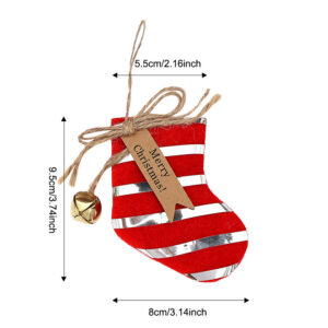 Red striped ornaments and Christmas stockings