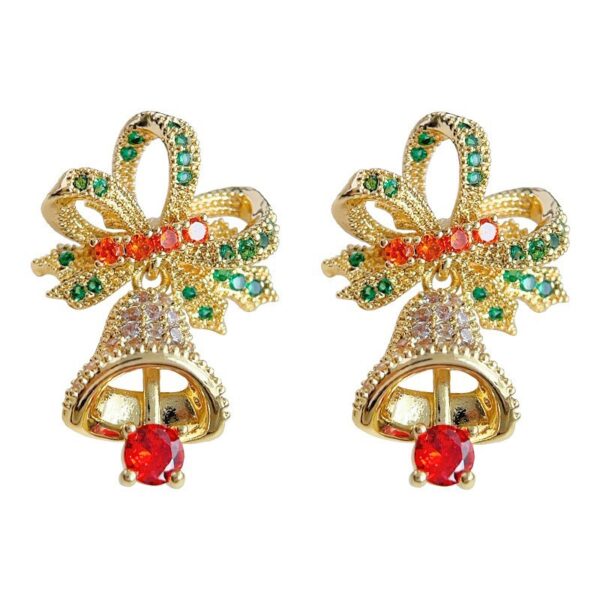 oly-2ccb4981db3570e1383dd4d8a870dfba Wholesale Medieval Christmas Series Zircon Bell Bow Earrings