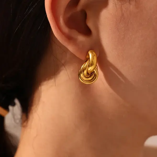 Wholesale PVD Coated Real Gold Plated 18K Gold Geometric 304 Stainless Steel Elegant Vacation Waterproof Non Tarnish Drop Earrings