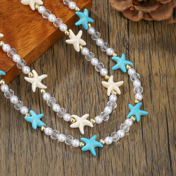 Wholesale Bohemian Wind Beach Series Turquoise Starfish Pearl Crystal Single Layer Necklace Seaside Holiday Style Clavicle Chain for Women