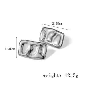 【XKE0086】Rectangular Hammered Earrings / Steel Color
