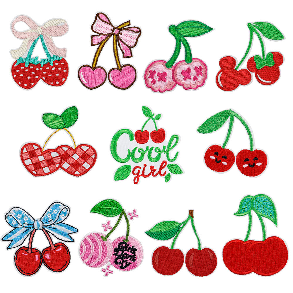 Wholesale Cherry Embroidered Cloth Sticker No-sewing Girl's Down et Patch Sticker Holes Sticker Large