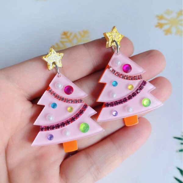 Wholesale Pink Christmas Acrylic Earrings