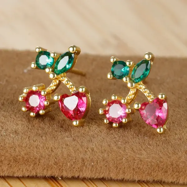 Wholesale 1 Pair Cute Simple Style Cherry Fruit Plating Copper Zircon Ear Studs