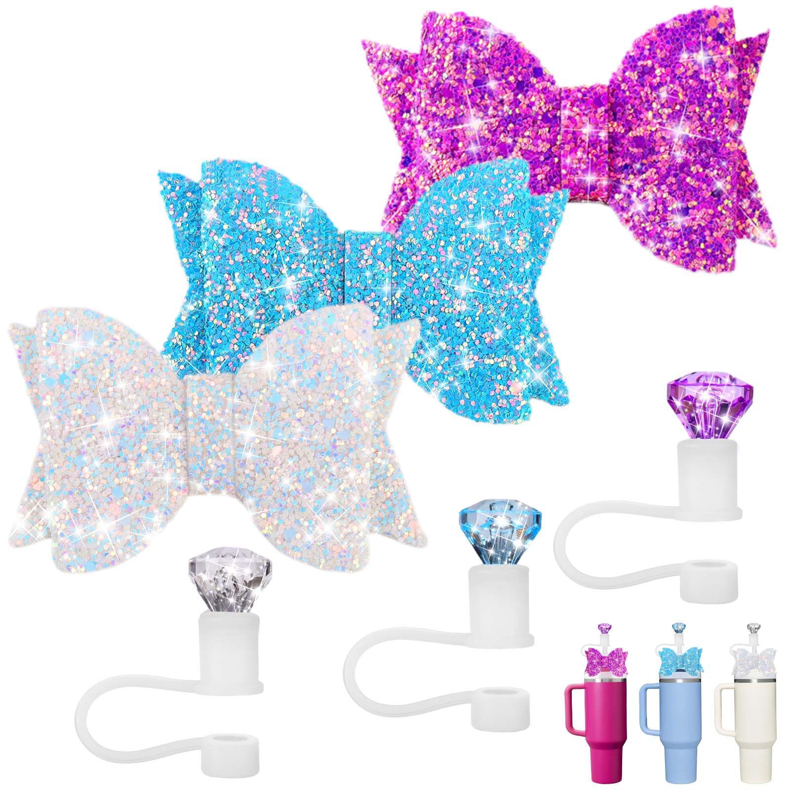 Wholesale Shiny Diamond Straw Cap C Decorative Big Bow Cartoon Cute Doll Silicone Straw Sle