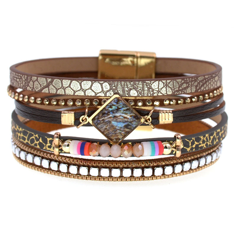 Wholesale European and American hot sale high quality women's leather bracelet fashion fashion zircon aessories women's leather bracelet jewelry