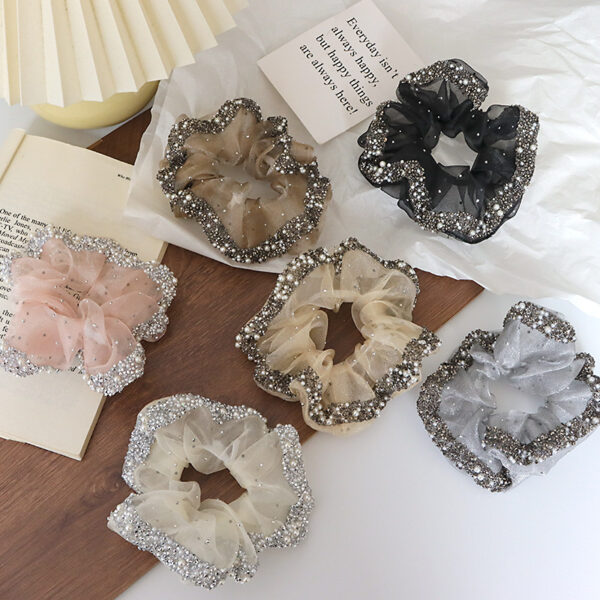 oly-2ce856863d1619184a273ea79ae970a6 Wholesale Internet Celebrity Advanced Light Luxury Organza Rhinestone Colon Ring Elegant Payertail Hair Rope High Elastic Rubber Tendon Hair Rope Hair Accessories