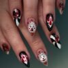 Wholesale Clown Almond Nail Tips Halloween Face Blood Drop Striped Diamond Pattern Nail Wearing