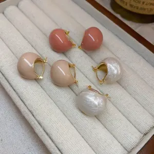 1 Pair Retro Ball Enamel Plating Copper Hoop Earrings