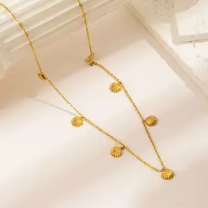 Qyh179 Seven Shell Necklace / Gold