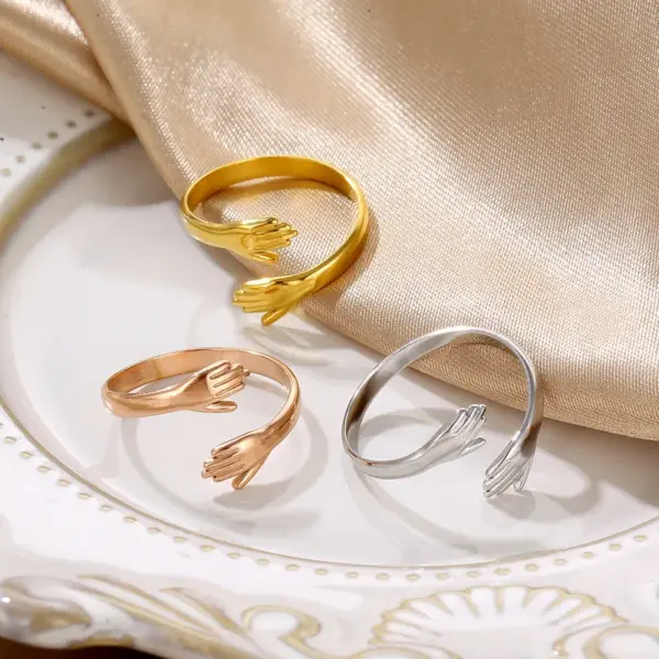 Wholesale 304 Stainless Steel Stainless Steel Multicolor Solid Color PVD Coated 18K Gold Plated Retro Plating Rose Gold Gold Silver Adjustable Ring Rings