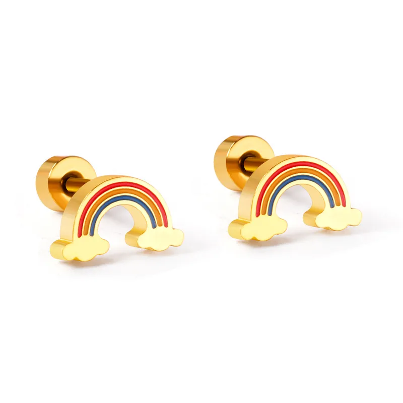 Wholesale Cute Rainbow Ft Shell Stainless Steel Ear Studs 1 Pair