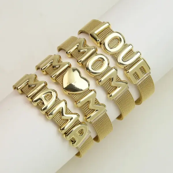 Wholesale Jewelry Vintage Style Classic Style Letter 304 Stainless Steel Brass Plating Bracelets Mesh Strap