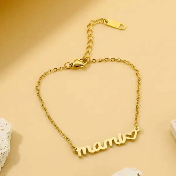 PVD Coated 18K Gold Plated Letter Stainless Steel MAMA Waterproof Non Tarnish Bracelets Necklace