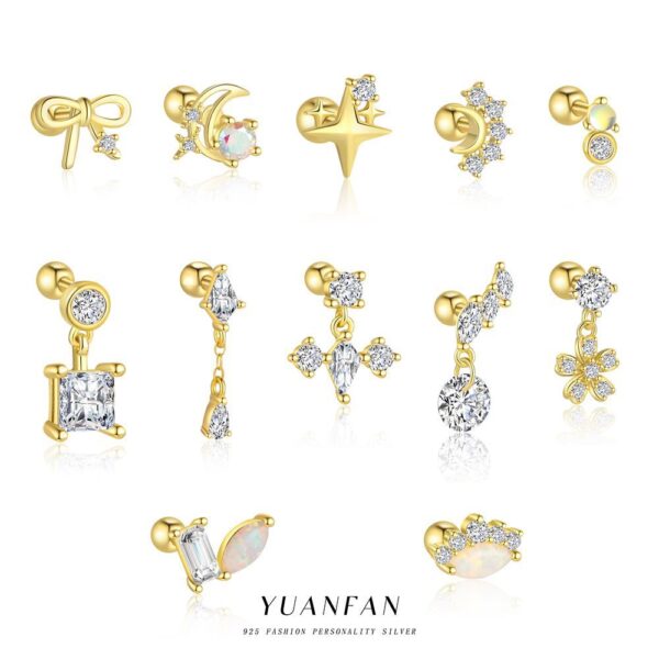 Wholesale Star Moon Zircon Round Head Earnail