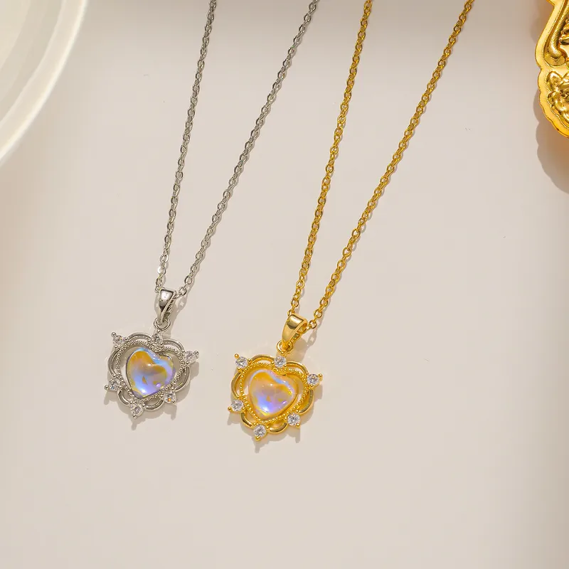 Wholesale PVD Coated Real Gold Plated Heart Shape Stainless Steel Simple Style Waterproof Non Tarnish Pendant Necklace