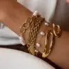 Wholesale 304 Stainless Steel Geometric PVD Coated Real Gold Plated Modern Style Waterproof Non Tarnish Beaded Chain Rings Bracelets Necklace