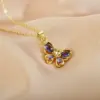 Copper Butterfly Vacuum Plating Zircon Copper Plated Casual Elegant Vacation Hollow Out Inlay Pendant Necklace