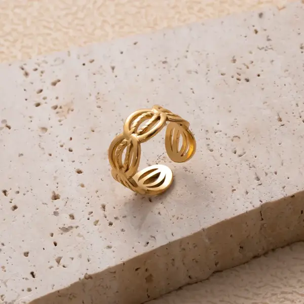 PVD Coated Geometric 304 Stainless Steel IG Style Retro Waterproof Non Tarnish Open Ring