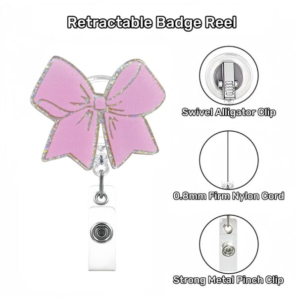 Wholesale Explosive glitter acrylic pink bow staff doctor nurse medical student retractable chest card holder easy pull buckle