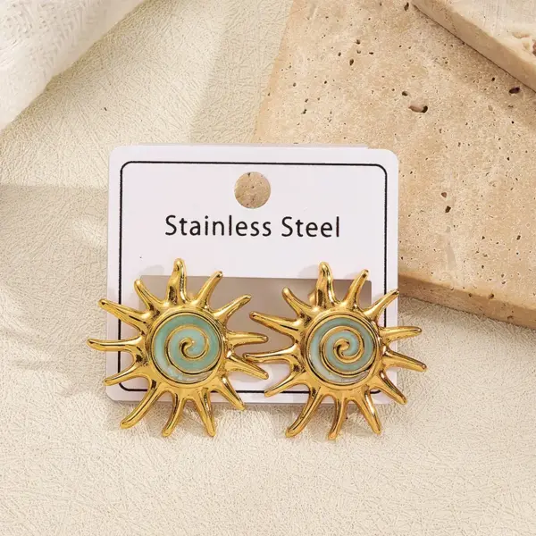 Wholesale Sunshine Plating Color Retention Earrings Hot Selling Polished And Drip Oil Electroplated Stainless Steel