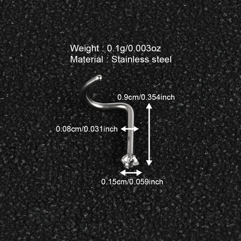 Wholesale 1 Piece Nose Rings & Studs Simple Style Classic Style Geometric 303 Stainless Steel lishing Inlay Zircon Nose Rings & Studs Nose Pin