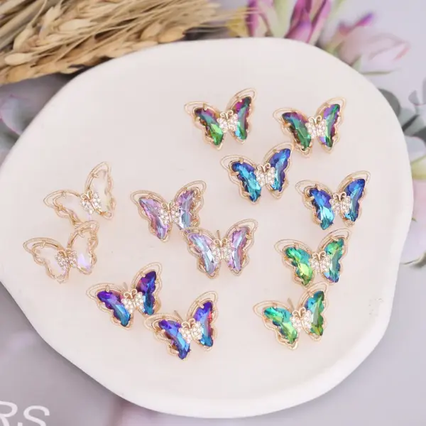 Wholesale Fashion Butterfly Copper No Inlaid 18K Gold Plated Earrings Ear Studs